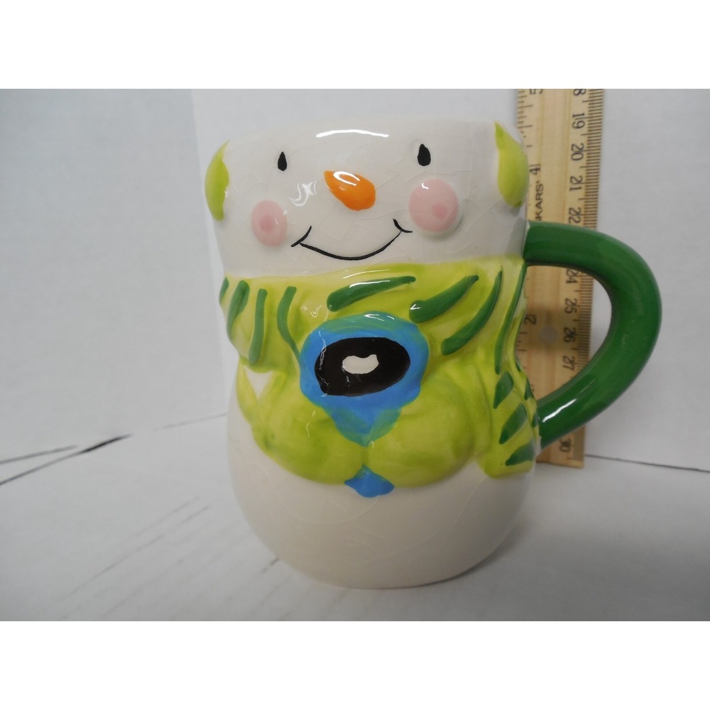 Bay Island Snowman Coffee Mug/Cup Ceramic Green Handle 14 oz